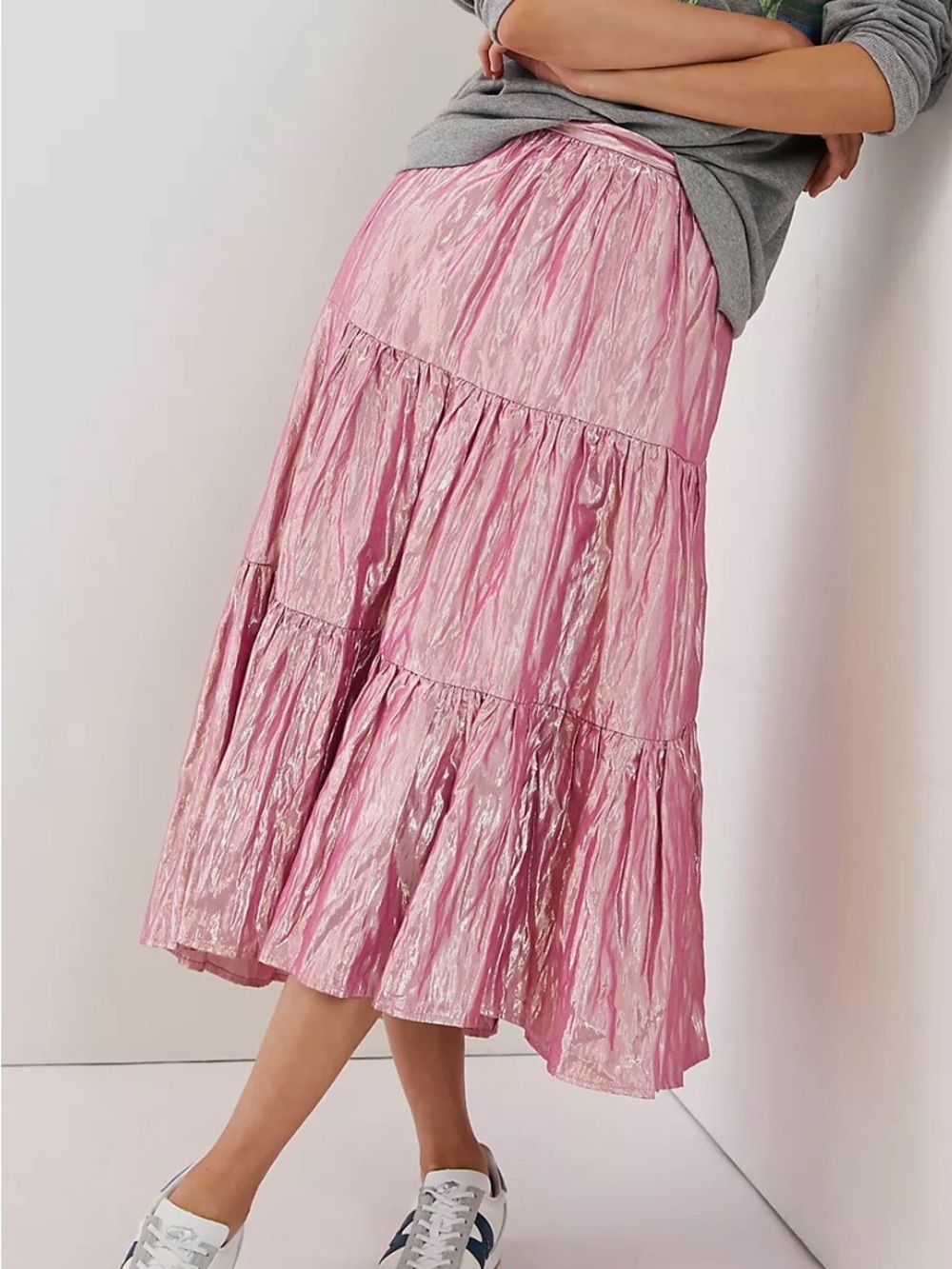 Maeve Alicia Crinkled Metallic Maxi Skirt